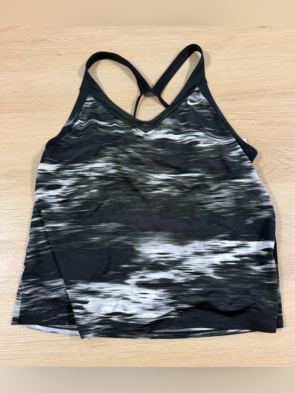 Nike Women's Nessa Printed Cross Back Tankini Top Black White Size L Padded
